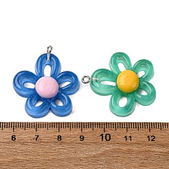 透明樹脂ペンダント  花  プラチナ鉄ループ付き  ミックスカラー  33.5x28.5x7.5mm  穴：2mm&nbsp;RESI-P045-04P-M