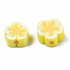 手作り樹脂粘土ビーズ  花  きいろ  7~10x7~11x3~5mm  穴：1.6mm&nbsp;X1-CLAY-S096-006G