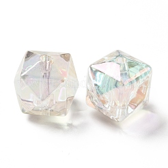 ツートン UV メッキ レインボー虹色アクリル ビーズ  ポリゴン  透明  15.5x16x16mm  穴：2.7~2.8mm&nbsp;TACR-D010-02E
