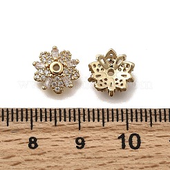 真鍮製マイクロパヴェクリアキュービックジルコニアビーズキャップ  花  18KGP本金メッキ  10.5x3mm  穴：1.2mm&nbsp;KK-Z126-18G