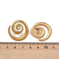 304ステンレススチールのラインストーン渦巻きスパイラルスタッドピアス  ゴールドカラー  28x27.5mm&nbsp;EJEW-K314-01G