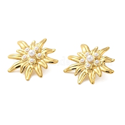 304 Stainless Steel Shell Pearl Flower Stud Earrings for Women&nbsp;EJEW-U020-24G
