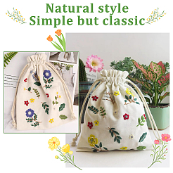 DIY Flower Pattern Drawstring Linen Fabric Bag Embroidery Starter Kit&nbsp;DIY-WR0001-76