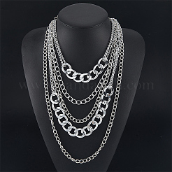 1Pc Aluminum Cuban Link Chain Multi Layered Necklaces for Women&nbsp;NJEW-SP0001-10P