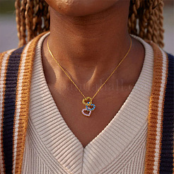 Valentine's Day Brass Micro Pave Colorful Cubic Zirconia Triple Heart Pendant Necklaces for Women&nbsp;FS-WG1BD85-01
