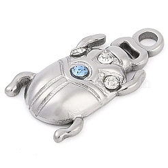 304ステンレススチールラインストーンペンダント  カブトムシのチャーム  ステンレス鋼色  17x10x3mm  穴：1.8mm&nbsp;X-STAS-L022-478P