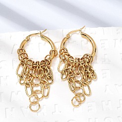 女性用304ステンレスフープピアス  リングチェーンタッセル付きオーバル  ゴールドカラー  60x25mm&nbsp;EJEW-G463-03G