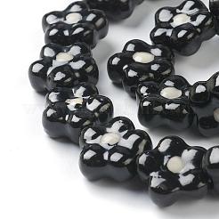 手作り磁器の花のビーズ連売り  ブラック  16.5x16.5x7mm  穴：2mm  約20個/連  12.60インチ（32cm）&nbsp;PORC-G006-11