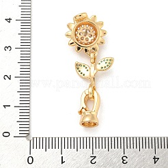 真鍮製マイクロパヴェキュービックジルコニア折りたたみ式クラスプ  花  ゴールドカラー  38.5mm  穴：4mm&nbsp;KK-Z072-18G