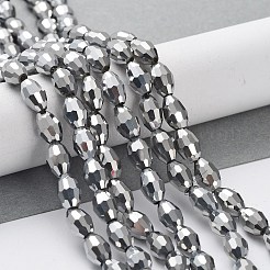 電気メッキガラスビーズセット  多面カットオーバル  銀メッキ  ビーズ：8mm長  厚さ6mm  穴：1.5mm  約72個/連&nbsp;GC881Y-2