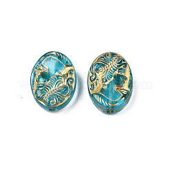 メッキアクリルビーズ  ライン入り  オーバル  ダークターコイズ  17.5x13x6mm  穴：1.6mm&nbsp;X-PACR-N008-027