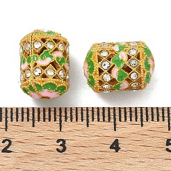 合金エナメルとラインストーンビーズ  コラム  ゴールドカラー  グリーン  13.5x9.5mm  穴：1.6mm&nbsp;ENAM-B037-15G-01