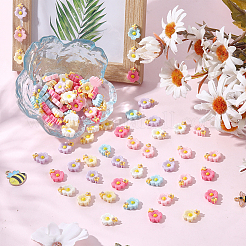 マカロンカラー不透明樹脂デコデンカボション200個  ミックスカラー  蜂と花  ミックスカラー  13x11x5mm&nbsp;CRES-SC0003-27