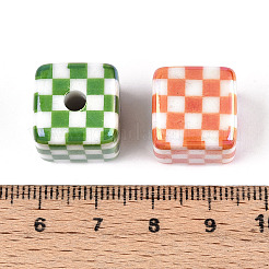 UVメッキ不透明アクリルビーズ  虹色の  グリッド付き立方体  ミックスカラー  14.9x14.9x14.9mm  穴：3.8mm&nbsp;X1-OACR-T028-71
