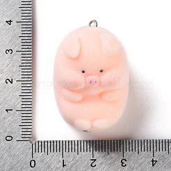 フロッキング樹脂のかわいいペンダント  プラチナメッキの鉄製ループ付き豚チャーム  桃パフ  38x24.5x24.5mm  穴：2.5x3.5mm&nbsp;RESI-A040-02F