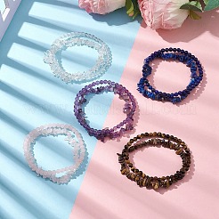 チップ＆ラウンド天然石ミックスビーズストレッチブレスレット（女性用）  内径：1-7/8~2-1/8インチ（4.7~5.5cm）  2個/セット&nbsp;BJEW-JB10188