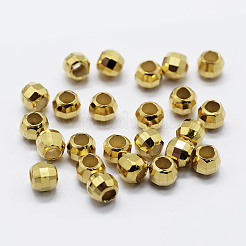 925スターリングシルバービーズスペーサー  多面カット  ラウンド  ゴールドカラー  4x3.5mm  穴：2mm&nbsp;LS-STER-K167-017C-G
