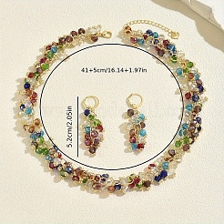 女性用鉄＆プラスチック丸ビーズネックレス＆イヤリングセット  カラフル  ネックレス：16.14インチ（41cm）  イヤリング：2.05インチ（5.2cm）&nbsp;IU1293