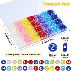 1750個7色透明アクリルビーズ  水平穴  白い文字でフラットラウンド  ミックスカラー  7x4mm  穴：1.5mm  250個/カラー&nbsp;TACR-YW0002-47