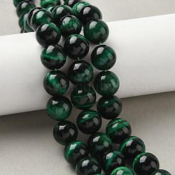 天然石タイガーアイビーズ連売り  グレードA +  染め  ラウンド  濃い緑  14mm  穴：1.2mm  約28個/連  15.35インチ（39cm）&nbsp;G-G448-14mm-18A