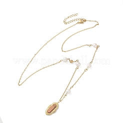 304 Stainless Steel & Natural Pearl & Synthetic Turquoise Oval Pendant Necklaces for Women&nbsp;NJEW-A045-23G