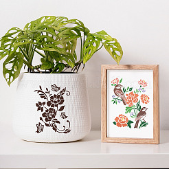 粘着性のシルクスクリーン印刷ステンシル  木に塗るため  DIYデコレーションTシャツ生地  花  220x280mm&nbsp;DIY-WH0638-041