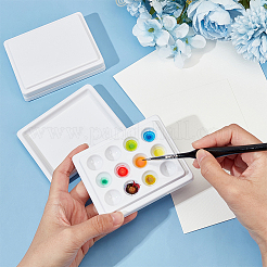 プラスチック模造磁器水彩油パレット  ペイント＆描画用品  長方形  ホワイト  9.8x7.85x2.05cm  内径：1.5のCM&nbsp;TOOL-WH0053-37