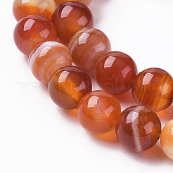 天然石縞瑪瑙/バンデットアゲートビーズ連売り  染め＆加熱  ラウンド  鮭色  8mm  穴：1.2mm  約47個/連  14.96インチ（38cm）&nbsp;G-G582-8mm-59