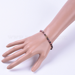 天然ロードナイトストレッチブレスレット  真鍮のビーズで  ラウンド  ゴールドカラー  2-1/8インチ（5.3cm）&nbsp;BJEW-JB04556-01