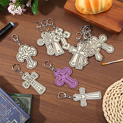 36Pcs 12 Styles Unfinished Wood Cross Keychain&nbsp;DIY-GL0006-34