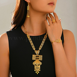 Vintage Alloy Rectangle Tassel Bracelets & Earrings & Necklaces & Rings Sets for Women&nbsp;GX1745