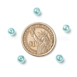 パール調アクリルビーズ  染め  ラウンド  アクアマリン  6x5.5mm  穴：1.5~2mm  約4500個/ポンド&nbsp;PL609-01