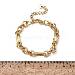 304ステンレススチールフィガロチェーンブレスレット女性用  ゴールドカラー  6.69インチ（17cm）&nbsp;SA-CBA4051-10G
