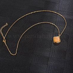 Natural Rose Quartz Rhombus Pendant Necklace with Brass Chains&nbsp;LS-VW7781-1