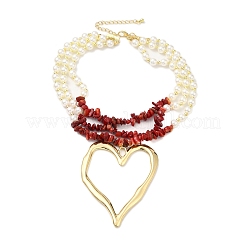 Boho Dyed Synthetic Turquoise Chip & Plastic Pearl Multi Layered Necklaces&nbsp;LS-NJEW-U006-04B-G