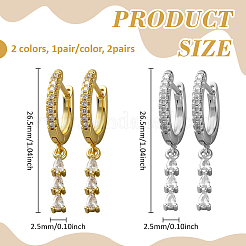 2 Pairs 2 Colors Brass Micro Pave Clear Cubic Zirconia Hoop Earrings&nbsp;EJEW-GO0002-26