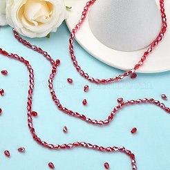 電気メッキガラスビーズセット  パール光沢メッキ  多面カット  ティアドロップ  レッド  6x4mm  穴：1mm  約72個/連  15インチ&nbsp;EGLA-R008-6x4mm-9