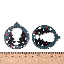 プリントポプラウッドペンダント  クリスマスシリーズ  クリスマスツリー  45x40x2mm  穴：1.6mm&nbsp;FIND-N005-74Q