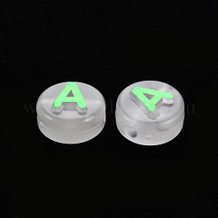 蓄光アクリルビーズ  水平穴  ランダムな混合文字でフラットラウンド  グリーン  10x6mm  穴：2mm  約1413~1488個/471g&nbsp;LACR-Q003-001C