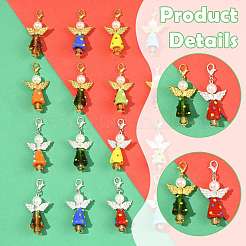 8Pcs Christmas Angel Handmade Lampwork & ABS Plastic Imitation Pearl Pendant Decorations&nbsp;HJEW-FS00065