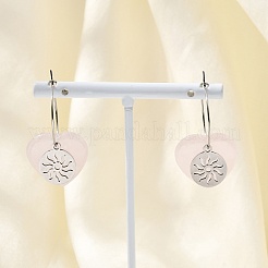 Natural Rose Quartz & 304 Stainless Steel Hoop Earrings for Women&nbsp;EJEW-G475-01P-07