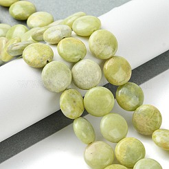 天然石レモンジェイド翡翠ビーズ連売り  フラットラウンド  12x6mm  穴：0.8mm  約33個/連  15.55''（39.5センチメートル）&nbsp;G-K365-A03-01