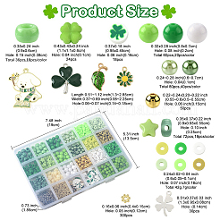 聖パトリックの日のDIYジュエリー製作キット  プラスチックビーズを含む  ポリマークレイビーズ  合金エナメルチャーム  ガラスビーズ  アクリルビーズ  ステンレススチールチャーム201個  グリーン  4x4.5mm  穴：1.2mm&nbsp;DIY-YW0016-14