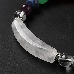 天然水晶と混合宝石のビーズストレッチブレスレット、ハートチャーム付き、女性用  内径：2-1/8インチ（5.5cm）&nbsp;BJEW-K164-B25