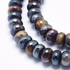 Electroplate Natural Yellow Blue Tiger Eye(Dyed & Heated) Beads Strands&nbsp;G-K256-01C