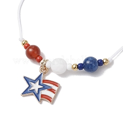Independence Day Natural Carnelian & White Jade & Dyed Yellow Jade Gemstone Round Beads Braided Bracelets&nbsp;BJEW-MZ00178-01