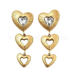 Heart 304 Stainless Steel Clear Cubic Zirconia  Dangle Stud Earrings&nbsp;EJEW-D319-17G
