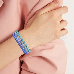 ガラスと真鍮のビーズブレスレット20個  女性用ストレッチブレスレット  ラウンド  ミックスカラー  7-1/8インチ（18cm）  20個/セット&nbsp;BJEW-SW001599-02