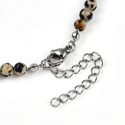 Natural Dalmatian Jasper 4.5mm Round Beaded Flower Pendant Necklaces&nbsp;NJEW-T016-04H