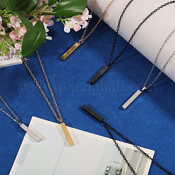 201 Stainless Steel/Brass Coated Iron Rectangle Pendant Necklace&nbsp;NJEW-CO0001-01